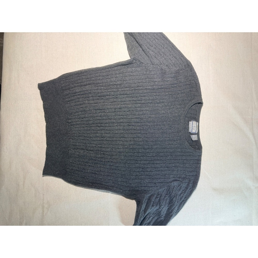 Worth Silk Cashmere Cable Knit Sweater Charcoal Grey Crew Neck Womens Large